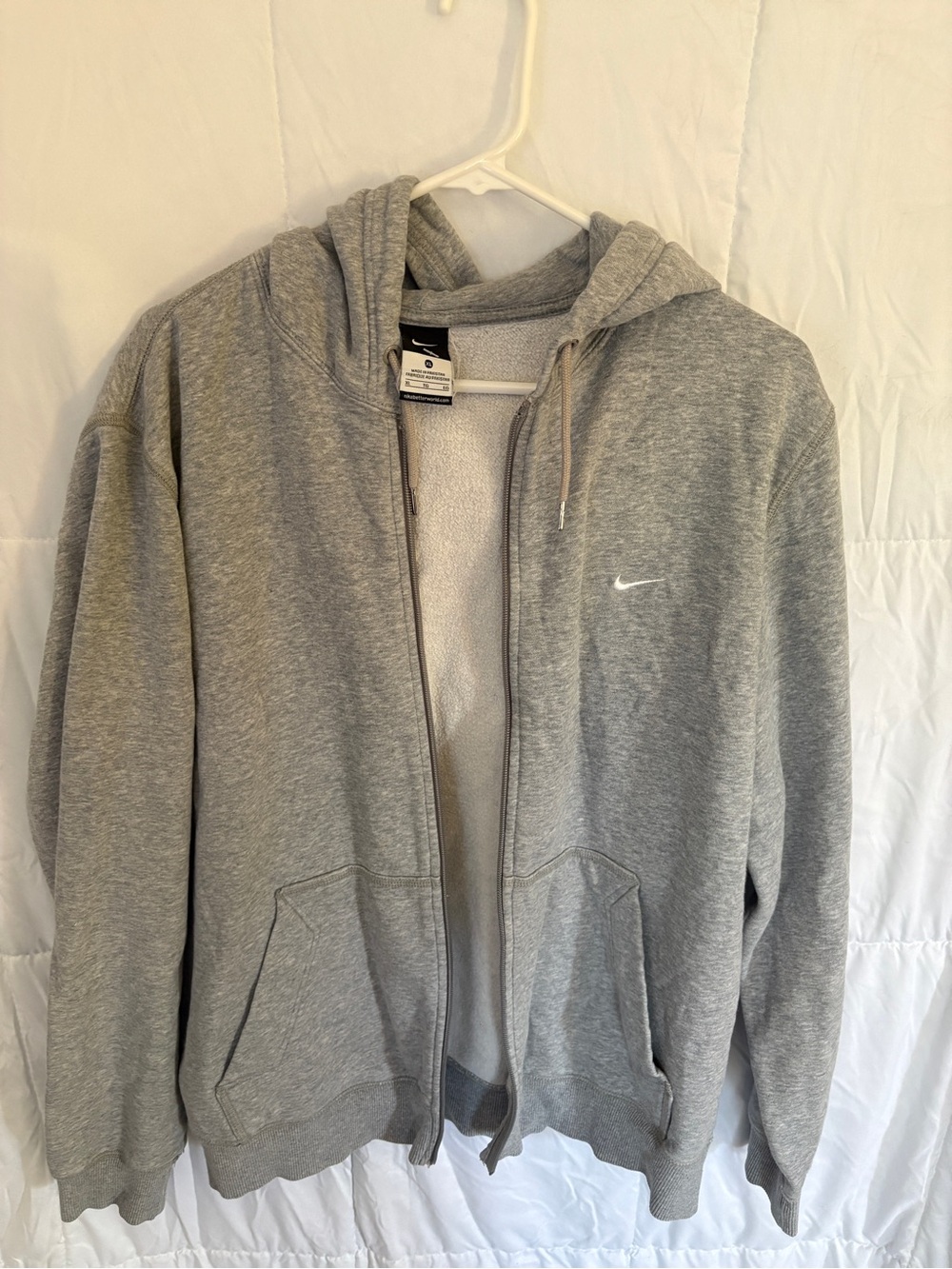 Nike Gray Full-Zip Hooded Sweatshirt with Swoosh